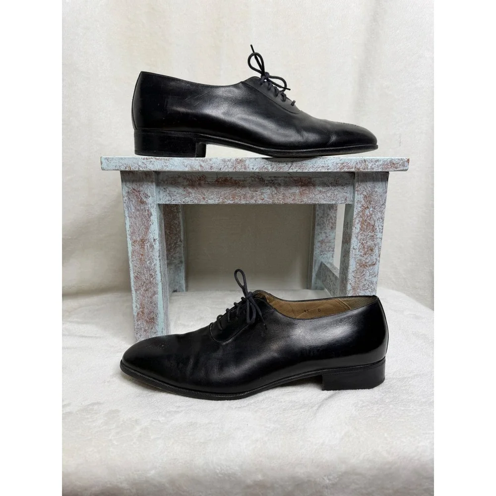Bally Oxfords Mens 11 Black Leather Medallion Toe Lace Up Dress Shoes Italy